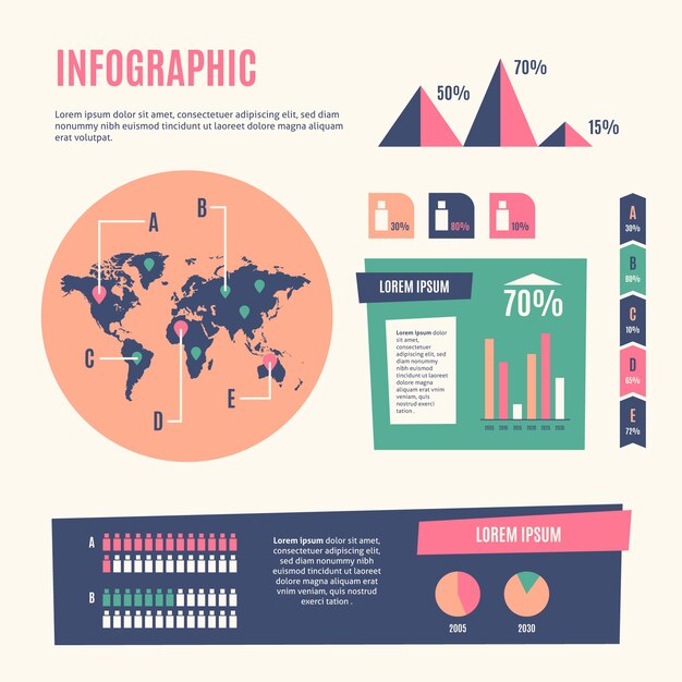 Infografía plana con colores retro.