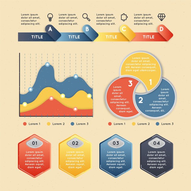 Infografía plana con colores retro.