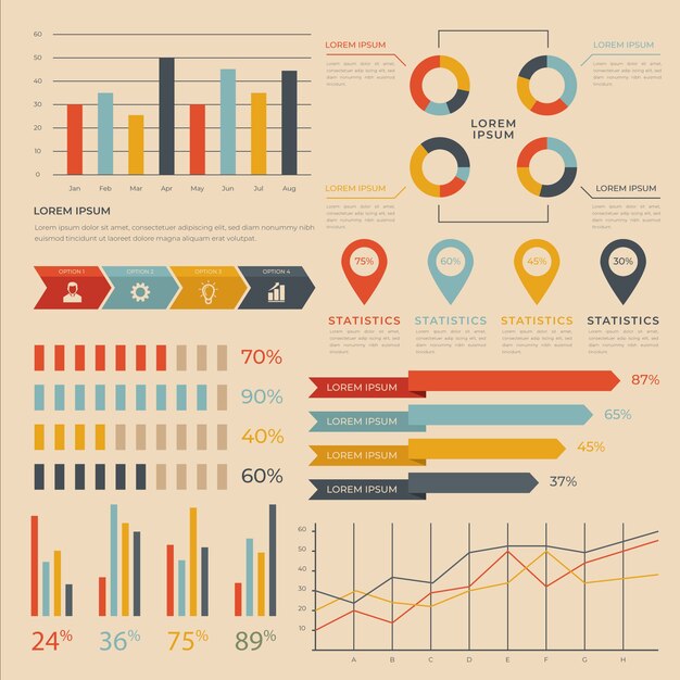 Infografía plana con colores retro.