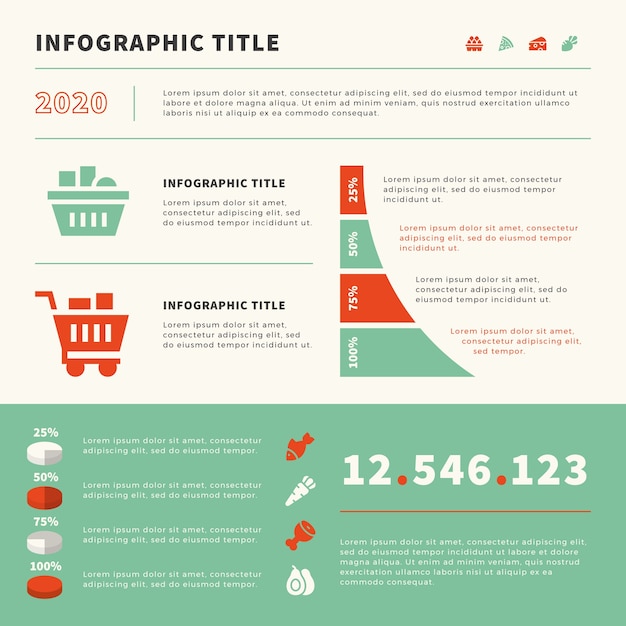 Infografía plana con colores retro.