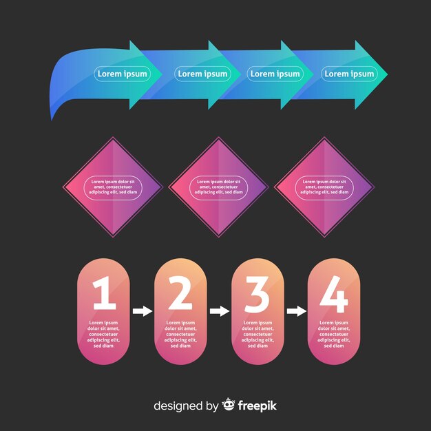 Infografía plana degradada con pasos