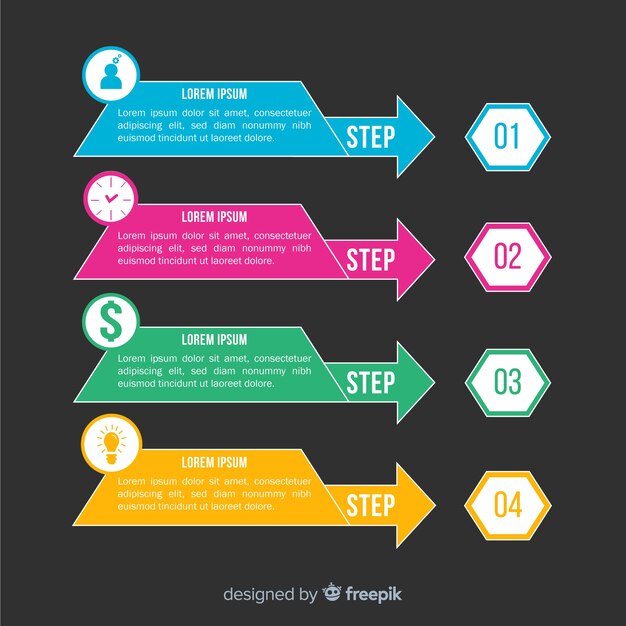 Infografía plana degradada con pasos