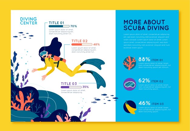 Infografía plana dibujada a mano de buceo
