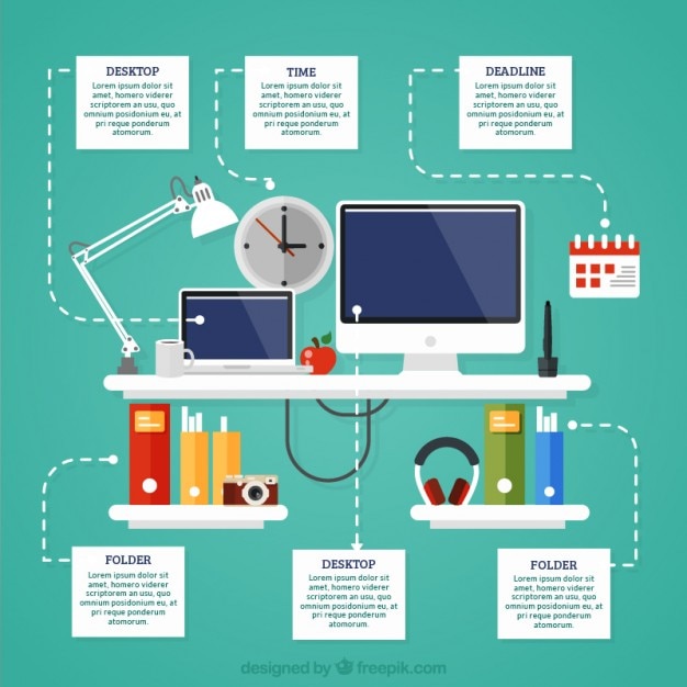 Vector gratuito infografía plana de lugar de trabajo de negocios