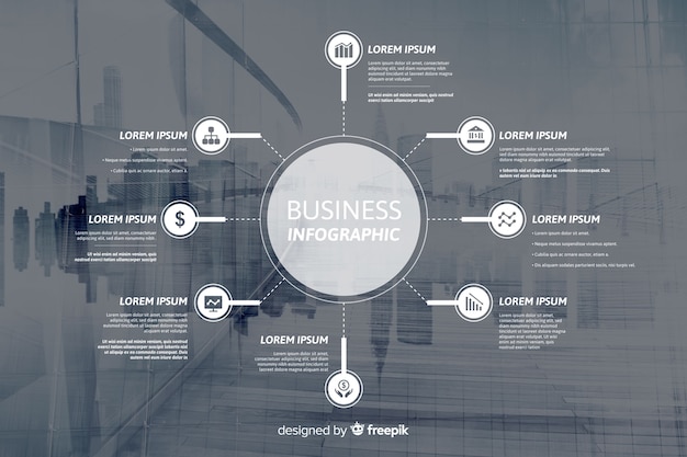 Vector gratuito infografía plana de negocios con foto.