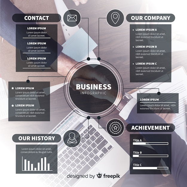 Vector gratuito infografía plana de negocios con foto.