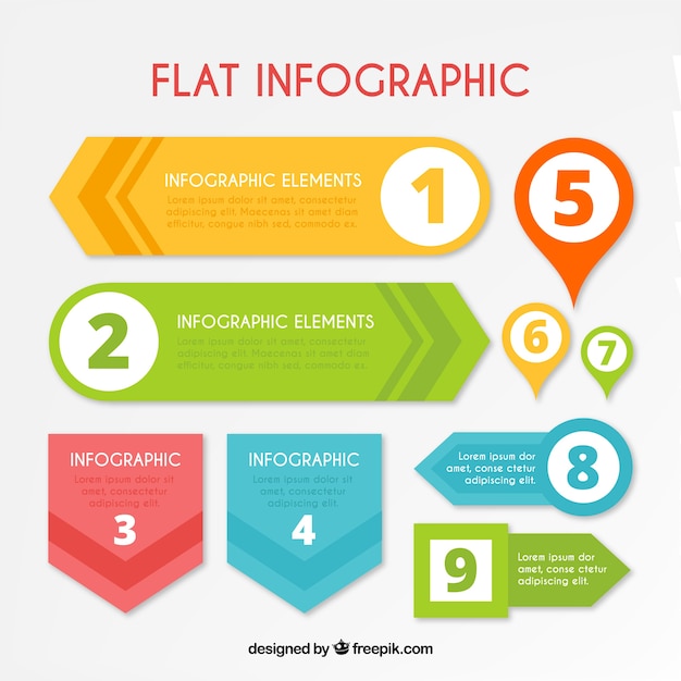 Infografía plana con nueve elementos