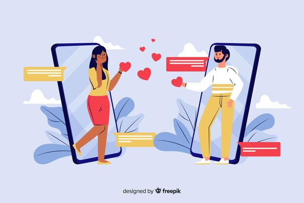 Infografía planas de conocido hombre y mujer en red social