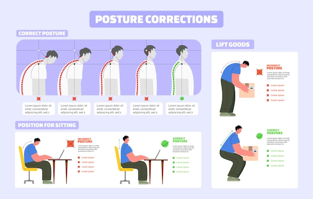 Infografía de postura plana correcta e incorrecta.