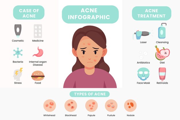 Infografía de problemas de piel grasa dibujada a mano plana