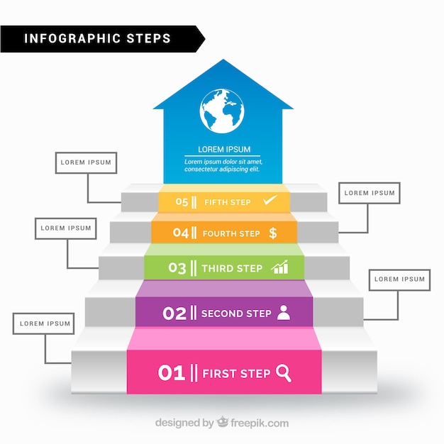 Vector gratuito infografía profesional con escalones coloridos