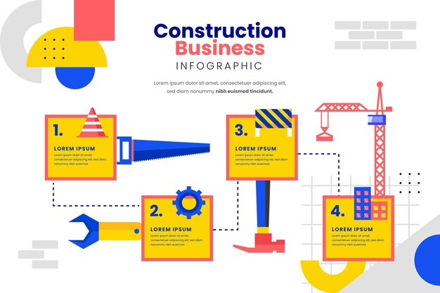 Infografía de proyecto de construcción de diseño plano