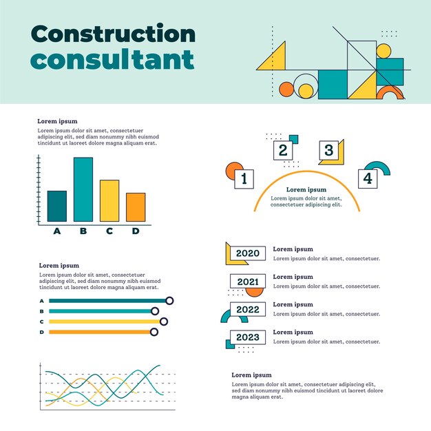 Infografía de proyecto de construcción de diseño plano