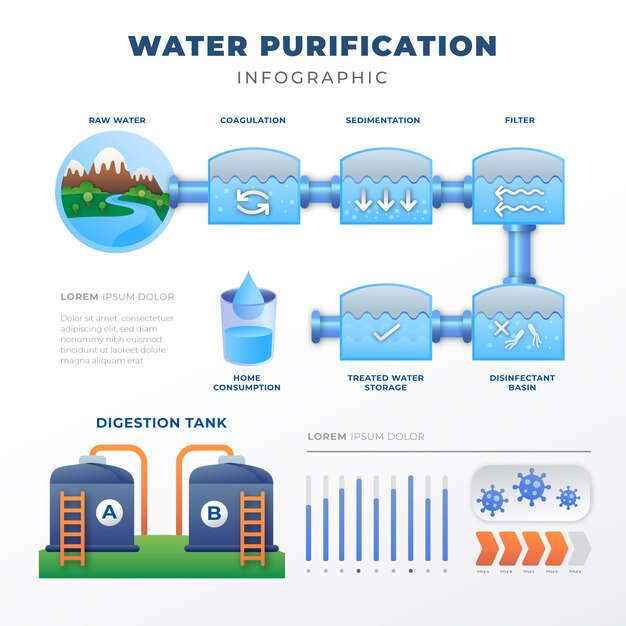 Infografía de purificación de agua en gradiente