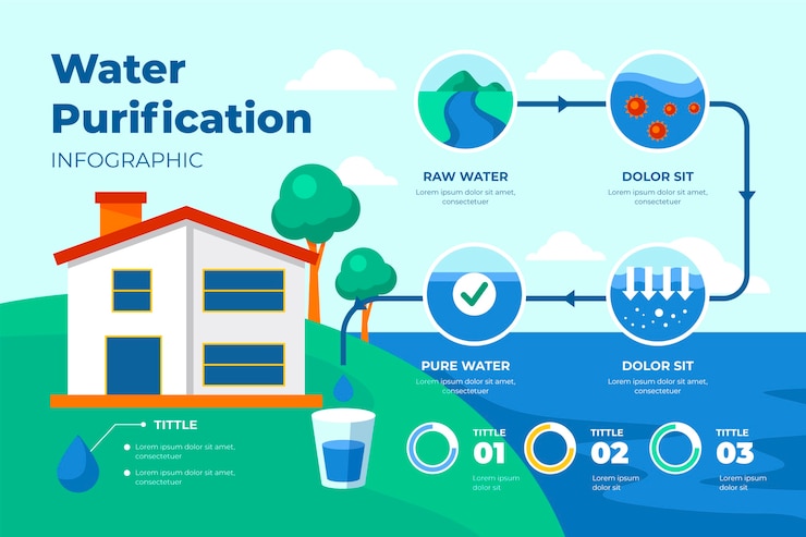 Vector gratuito infografía de purificación de agua plana de la industria.