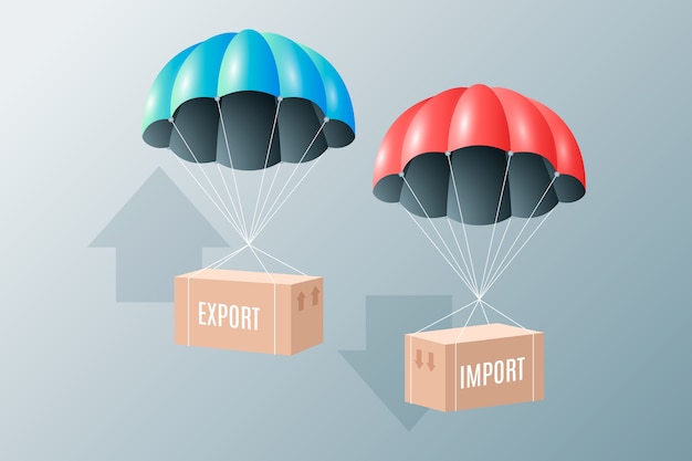 Infografía realista de importación y exportación.