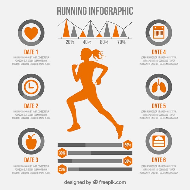 Vector gratuito infografía de running con silueta de mujer