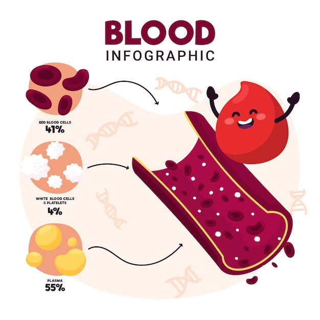 Infografía de sangre dibujada a mano con elementos ilustrados