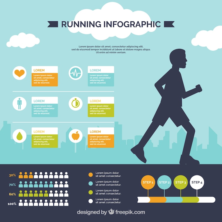 Vector gratuito infografía con silueta de corredor y otros elementos