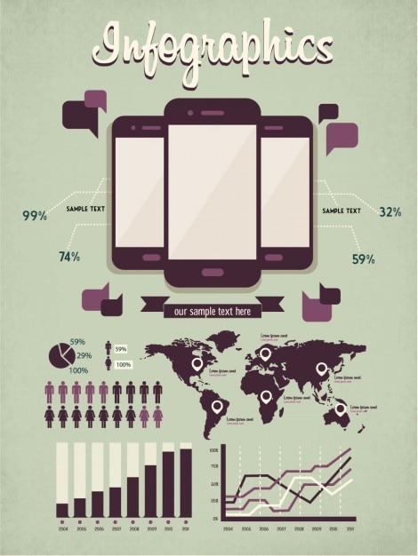 Vector gratuito infografía de smartphone y mapa