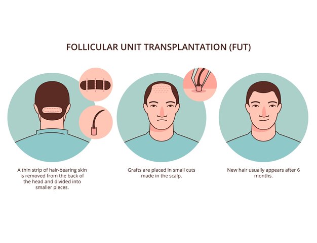 Infografía de trasplante capilar dibujada a mano