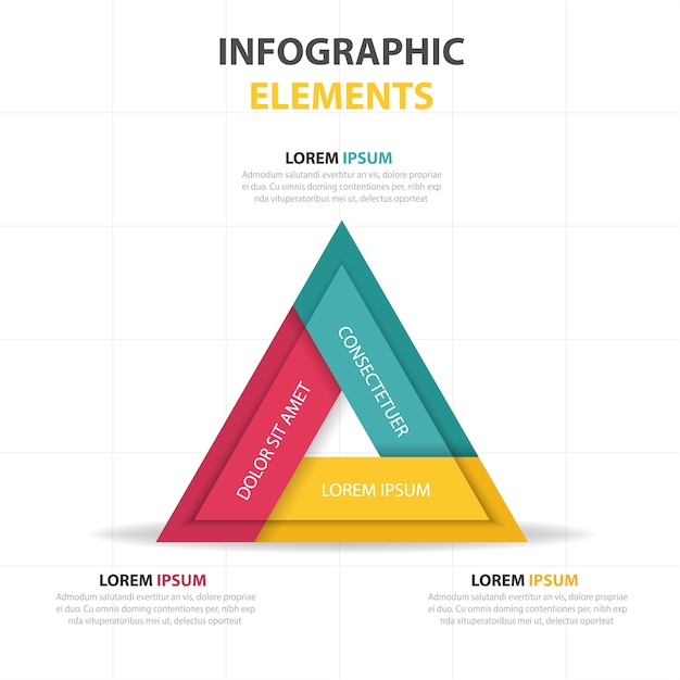 Infografía triangular con tres colores