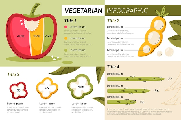 Infografía vegetariana plana dibujada a mano