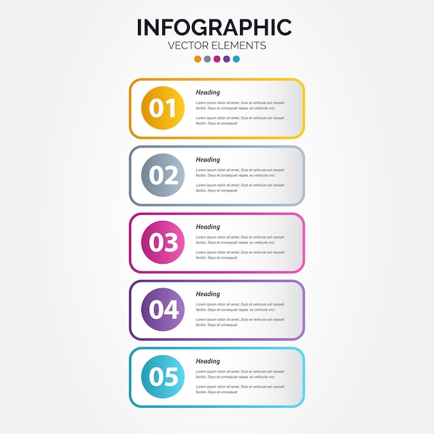 Infografía vertical profesional de 5 opciones con procesos de icono de 5 opciones