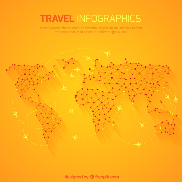 Infografía de viaje con mapa del mundo