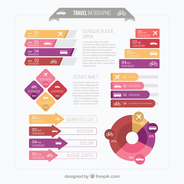 Infografía de viaje plana con variedad de transportes