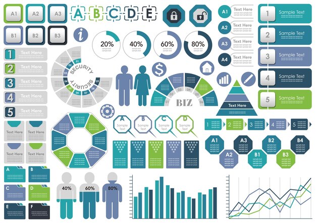 Infografías empresariales Etiquetas e íconos aislados en un fondo blanco Ilustración vectorial