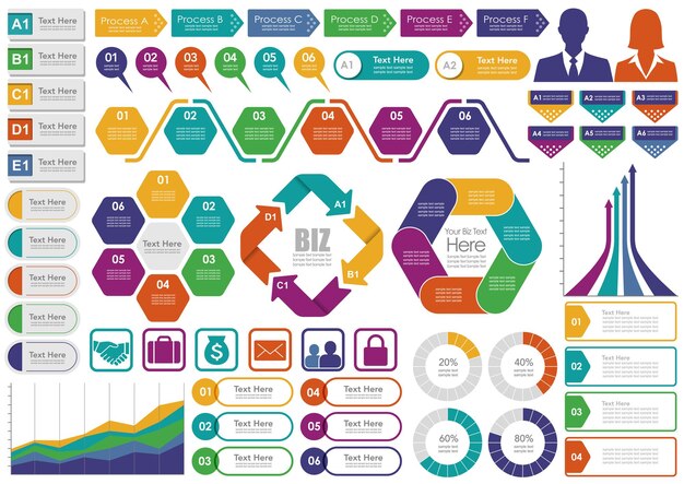 Infografías empresariales Etiquetas e íconos aislados en un fondo blanco Ilustración vectorial