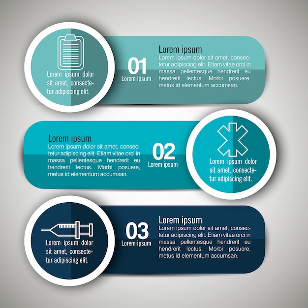 Infografías médicas con tres pasos