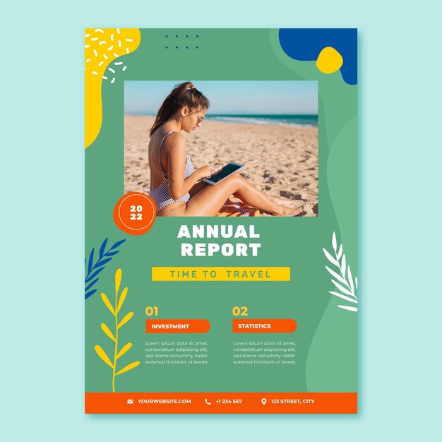 Informe anual de agencia de viajes exóticos de diseño plano