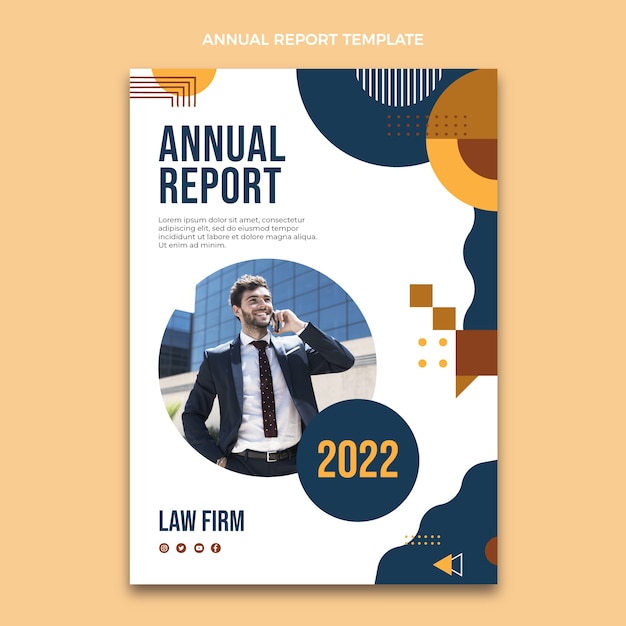 Informe anual de bufete de abogados dinámico de diseño plano