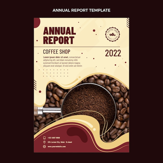 Vector gratuito informe anual de cafetería minimalista de diseño plano
