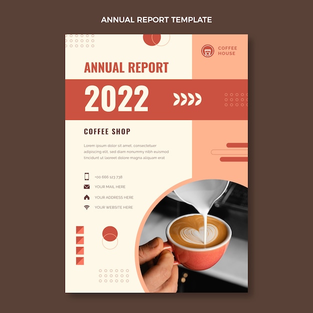 Informe anual de cafetería minimalista de diseño plano