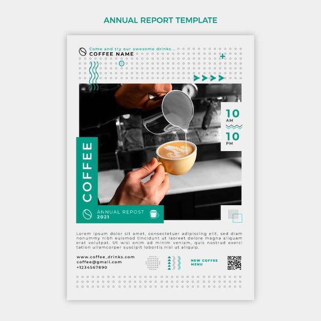 Informe anual de cafetería minimalista de diseño plano