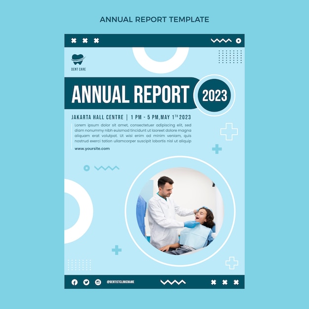 Vector gratuito informe anual de clínica dental mínima de diseño plano