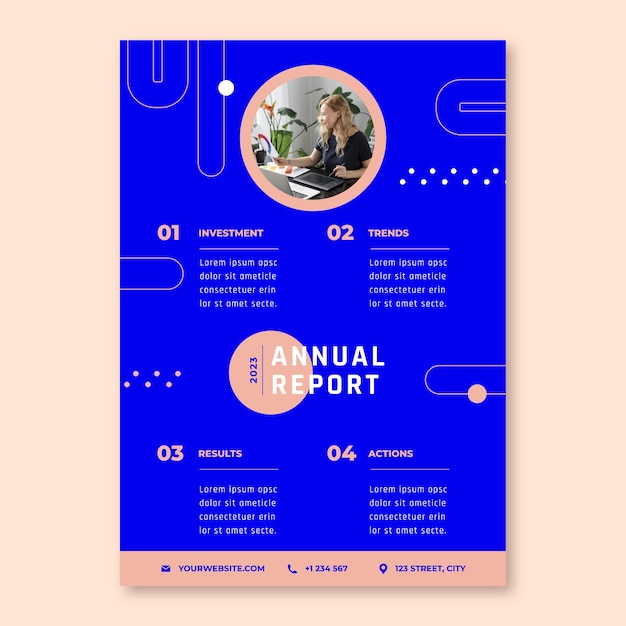 Informe anual del diseñador web de diseño plano