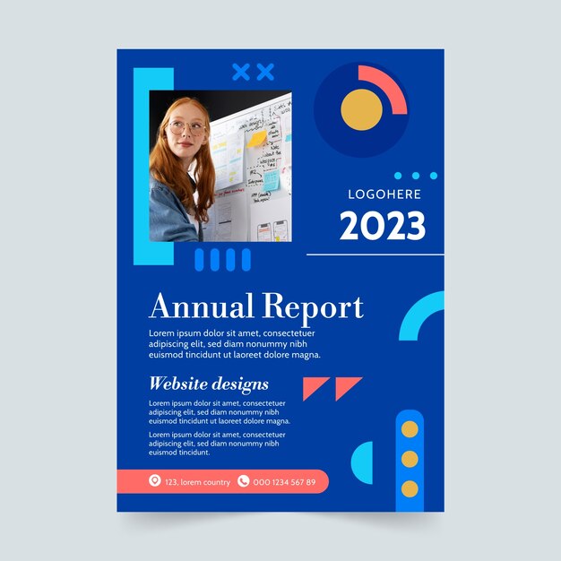 Informe anual del diseñador web de diseño plano