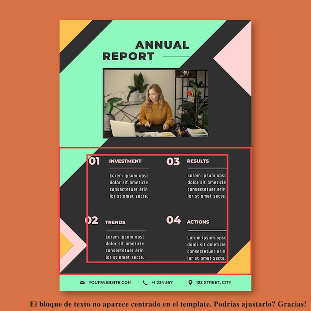 Informe anual del diseñador web de diseño plano