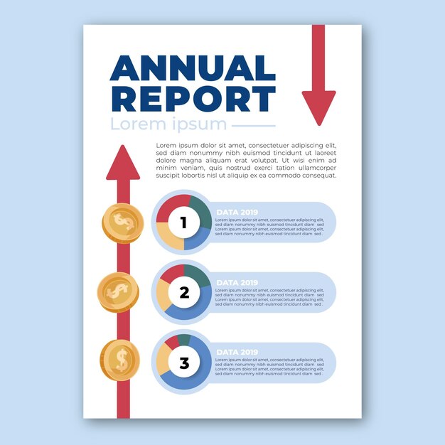 Informe anual de infografía de diseño plano