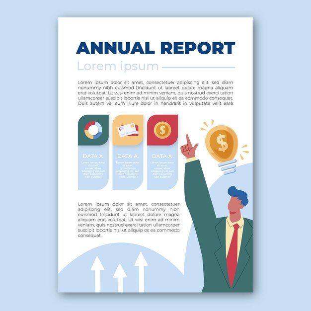 Informe anual de infografía de diseño plano