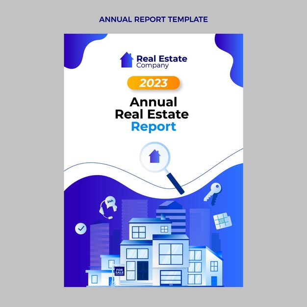 Informe anual inmobiliario degradado con edificio.