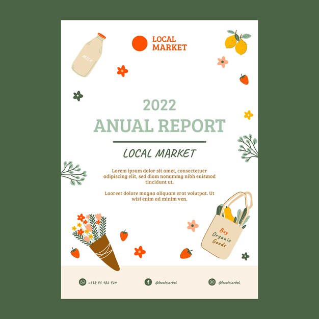 Informe anual del mercado local dibujado a mano.
