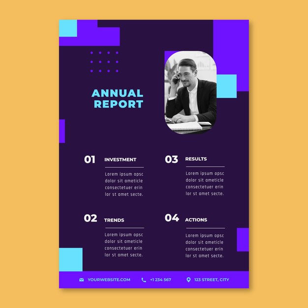 Informe anual del negocio bancario de diseño plano.