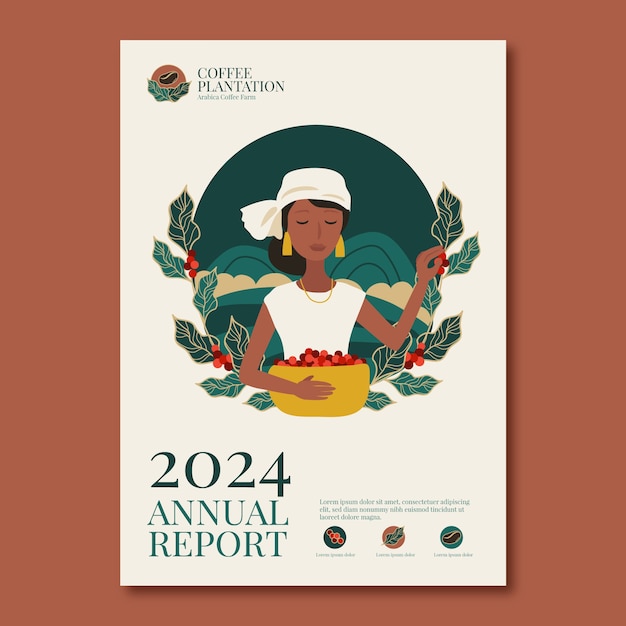 Informe anual de plantación de café dibujado a mano.