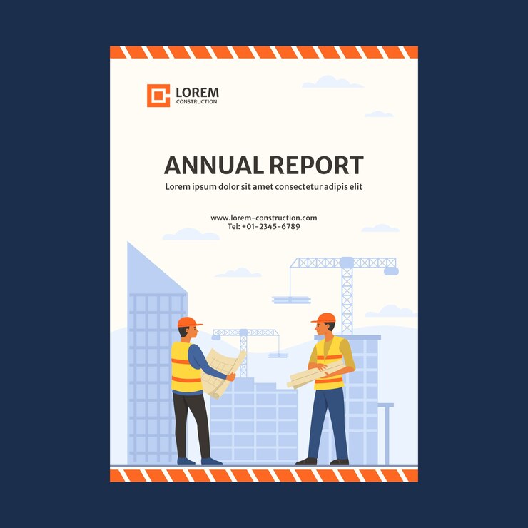 Vector gratuito informe anual del proyecto de construcción dibujado a mano.