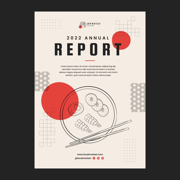 Informe anual de restaurante japonés dibujado a mano